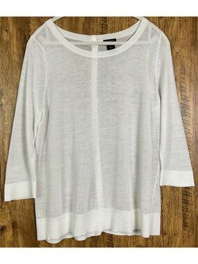 Ann Taylor Factory White Lightweight Button-Back Sweater XL Ramie Viscose